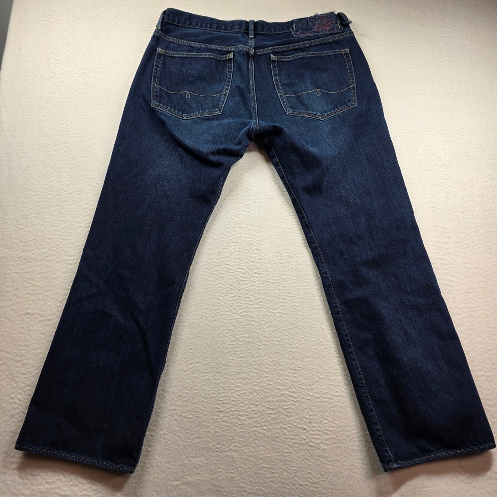 Polo Ralph Lauren Mercer Slim Fit Jeans Mens 36x32 Blue Straight Leg Flag Patch - Picture 10 of 11